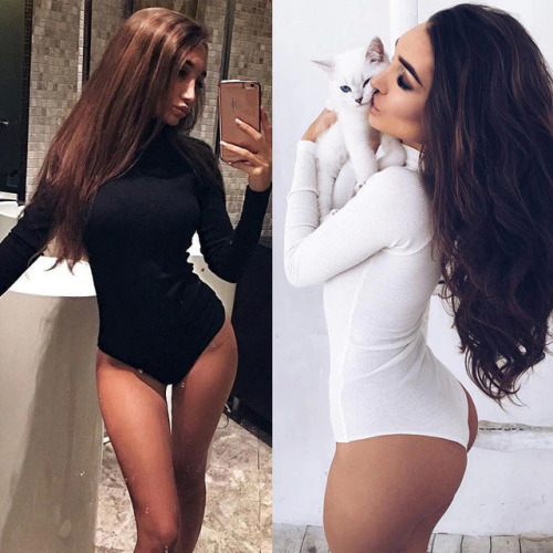 Fashion Woman Autumn Solid Turtleneck Slim Fit Long Sleeve Sexy Women's Tops Skinny Shirts Romper