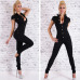 Fashion Women Denim Long Jumpsuit Sexy Deep V Neck Jean Jumpsuits Buttons Chain Black Overalls For Women Rompers Autumn