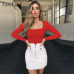 Forefair Women Body Top Skinny Sexy Bodysuit Autumn Winter 2018 Ladies Black Red White Slim Square Collar Long Sleeve Bodysuit