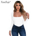 Forefair Women Body Top Skinny Sexy Bodysuit Autumn Winter 2018 Ladies Black Red White Slim Square Collar Long Sleeve Bodysuit