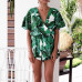 Free Ostrich Sexy Rompers Women Jumpsuit Playsuit Summer Leaves Printing Short Sleeve V Neck Short Overalls Female Clothes D1235