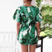 Free Ostrich Sexy Rompers Women Jumpsuit Playsuit Summer Leaves Printing Short Sleeve V Neck Short Overalls Female Clothes D1235