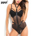 Gagaopt 2018 Lace Bodysuit Women Body Bandage Patchwork Mesh Bodysuit Black Halter Sexy Bodysuit Club Jumpsuit Overalls