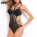 Gagaopt 2018 Lace Bodysuit Women Body Bandage Patchwork Mesh Bodysuit Black Halter Sexy Bodysuit Club Jumpsuit Overalls