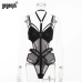 Gagaopt 2018 Lace Bodysuit Women Body Bandage Patchwork Mesh Bodysuit Black Halter Sexy Bodysuit Club Jumpsuit Overalls