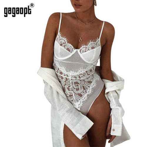 Gagaopt 2018 Lace Bodysuit Women Floral Embroidery Adjustable Strap Sexy Bodysuit Jumpsuit Overalls Streetwear