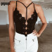 Gagaopt Lace Bodysuit Women Fashion Embroidery Bandage Bodysuit Black/White Halter Sexy Bodysuit Jumpsuit Overalls Streetwear