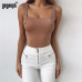 Gagaopt New Sexy Bodysuit Women Fashion Square Collar Adjustable Strap Skinny Bodysuit Khaki/White Bodysuit Jumpsuit Overalls