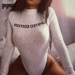 Gagaopt Sexy Bodysuit Women Letter Print Casual Perspective Skinny Bodysuit Long Sleeve White Ladies Jumpsuit Overall Streetwear