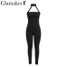 Glamaker Belt halter black bodycon jumpsuit summer hollow out red backless women jumpsuit overalls Female sexy romper playsuit