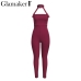 Glamaker Belt halter black bodycon jumpsuit summer hollow out red backless women jumpsuit overalls Female sexy romper playsuit