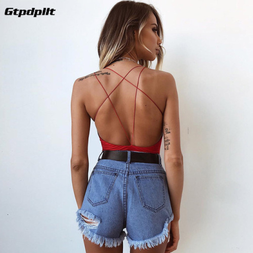 Gtpdpllt Sexy Summer Bodysuit 2018 Women Red Backless Bodycon body feminino Overalls Rompers Womens Jumpsuit combinaison femme