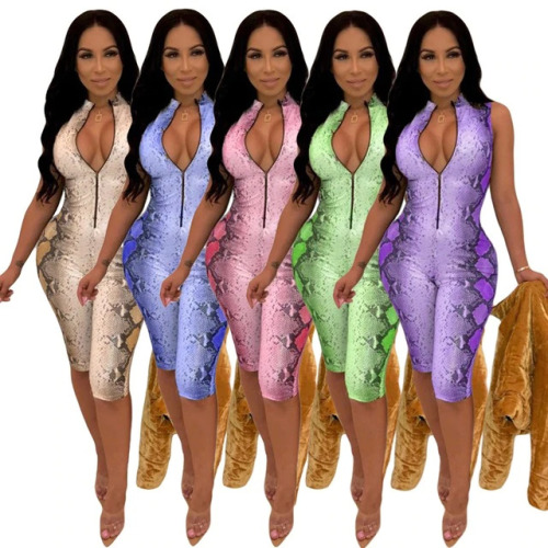 HAOYUAN Snake Skin Sexy Playsuit Casual One Piece Bodycon Shorts Rompers Womens Jumpsuit Streetwear Snakeskin Party Bodysuit