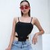 HEYounGIRL High Waist Bodycon Sexy Women Bodysuit Black Spaghetti Strap Bodysuit with Plastic Buckle Short Rompers Jumpsuit Club