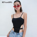 HEYounGIRL High Waist Bodycon Sexy Women Bodysuit Black Spaghetti Strap Bodysuit with Plastic Buckle Short Rompers Jumpsuit Club