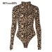 HEYounGIRL Leopard Bodysuit for Women Sexy Bodycon Skinny Body Suit Turtleneck Long Sleeve Playsuit Printed Romper Jumpsuits