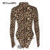 HEYounGIRL Leopard Bodysuit for Women Sexy Bodycon Skinny Body Suit Turtleneck Long Sleeve Playsuit Printed Romper Jumpsuits