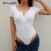 HEYounGIRL White Sexy Womens Bodysuit 2018 Summer Short Sleeve Buttons Bodycon Bodysuits Casual Fashion Body Suits Feminino