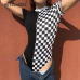 HEYounnGIRL Checkered Short Sleeve Womens Bodysuit Patchwork Black Checkerboard Femme Bodysuits Skinny Plaid Fashion Body Suits