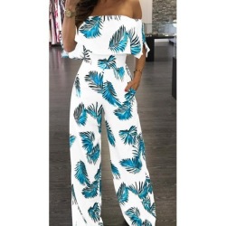 Hot Jumpsuits Women Clubwear Short Sleeve Playsuit Sexy Floral Print Rompers Womens Jumpsuit Long Trousers Pants