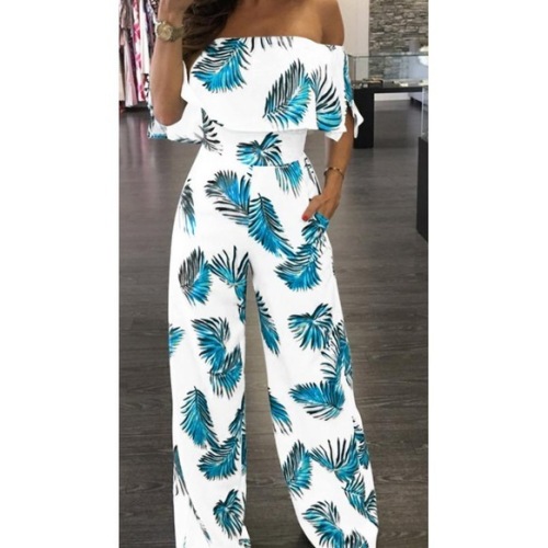 Hot Jumpsuits Women Clubwear Short Sleeve Playsuit Sexy Floral Print Rompers Womens Jumpsuit Long Trousers Pants