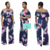 Hot Sale Bohemian Palm Print Lace Up Jumpsuits&Rompers Off Shoulder Plus Size Women Jumpsuit Summer Beach Sexy Jumpsuit Overalls