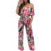 Hot Sale Bohemian Palm Print Lace Up Jumpsuits&Rompers Off Shoulder Plus Size Women Jumpsuit Summer Beach Sexy Jumpsuit Overalls