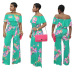 Hot Sale Bohemian Palm Print Lace Up Jumpsuits&Rompers Off Shoulder Plus Size Women Jumpsuit Summer Beach Sexy Jumpsuit Overalls