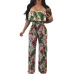 Hot Sale Bohemian Palm Print Lace Up Jumpsuits&Rompers Off Shoulder Plus Size Women Jumpsuit Summer Beach Sexy Jumpsuit Overalls