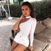 Hugcitar cotton halter one-shoulder sexy bodysuit women new fashion winter spring solid bodycon casual body