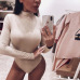 Hugcitar cotton high neck long sleeve solid bodysuit 2018 autumn winter women fashion party Christmas bodycon slim sexy body