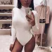 Hugcitar cotton high neck long sleeve solid bodysuit 2018 autumn winter women fashion party Christmas bodycon slim sexy body