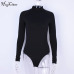 Hugcitar cotton long sleeve high neck skinny bodysuit 2018 autumn winter women black gray solid sexy body suit