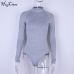 Hugcitar cotton long sleeve high neck skinny bodysuit 2018 autumn winter women black gray solid sexy body suit