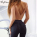 Hugcitar cotton long sleeve one shoulder slope neckline bodysuit 2017 autumn winter women solid sexy backless body