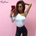 Hugcitar cotton one shoulder slope neckline bodysuit single long sleeve 2018 autumn Women sexy black solid swimsuit  female