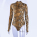 Hugcitar high neck long sleeve sexy bodycon snakeskin bodysuit 2018 autumn winter women fashion body