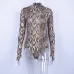 Hugcitar high neck long sleeve sexy bodycon snakeskin bodysuit 2018 autumn winter women fashion body