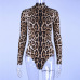 Hugcitar leopard print high neck long sleeve bodycon bodysuit winter spring women fashion casual Christmas party body