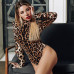 Hugcitar leopard print high neck long sleeve bodycon bodysuit winter spring women fashion casual Christmas party body