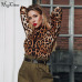 Hugcitar leopard print high neck long sleeve bodycon bodysuit winter spring women fashion casual Christmas party body