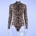 Hugcitar leopard print high neck long sleeve bodycon bodysuit winter spring women fashion casual Christmas party body