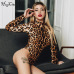 Hugcitar leopard print high neck long sleeve bodycon bodysuit winter spring women fashion casual Christmas party body