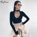 Hugcitar long sleeve V-neck bandage bodycon sexy bodysuit 2017 women black solid hollow out casual fashion lace up body