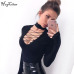 Hugcitar long sleeve V-neck bandage bodycon sexy bodysuit 2017 women black solid hollow out casual fashion lace up body