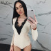 Hugcitar long sleeve V-neck lace patchworksexy bodysuit 2018 autumn winter women fashion bodycon Christmas party body