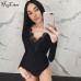 Hugcitar long sleeve V-neck lace patchworksexy bodysuit 2018 autumn winter women fashion bodycon Christmas party body