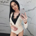 Hugcitar long sleeve V-neck lace patchworksexy bodysuit 2018 autumn winter women fashion bodycon Christmas party body