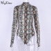 Hugcitar snake skin grain print long sleeve high neck bodysuits 2018 autumn women street fashion sexy snakeskin bodysuit