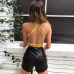 Hugcitar spaghetti straps neon pink green V-neck backless sexy bodycon bodysuit 2019 women fashion stretchy club party body